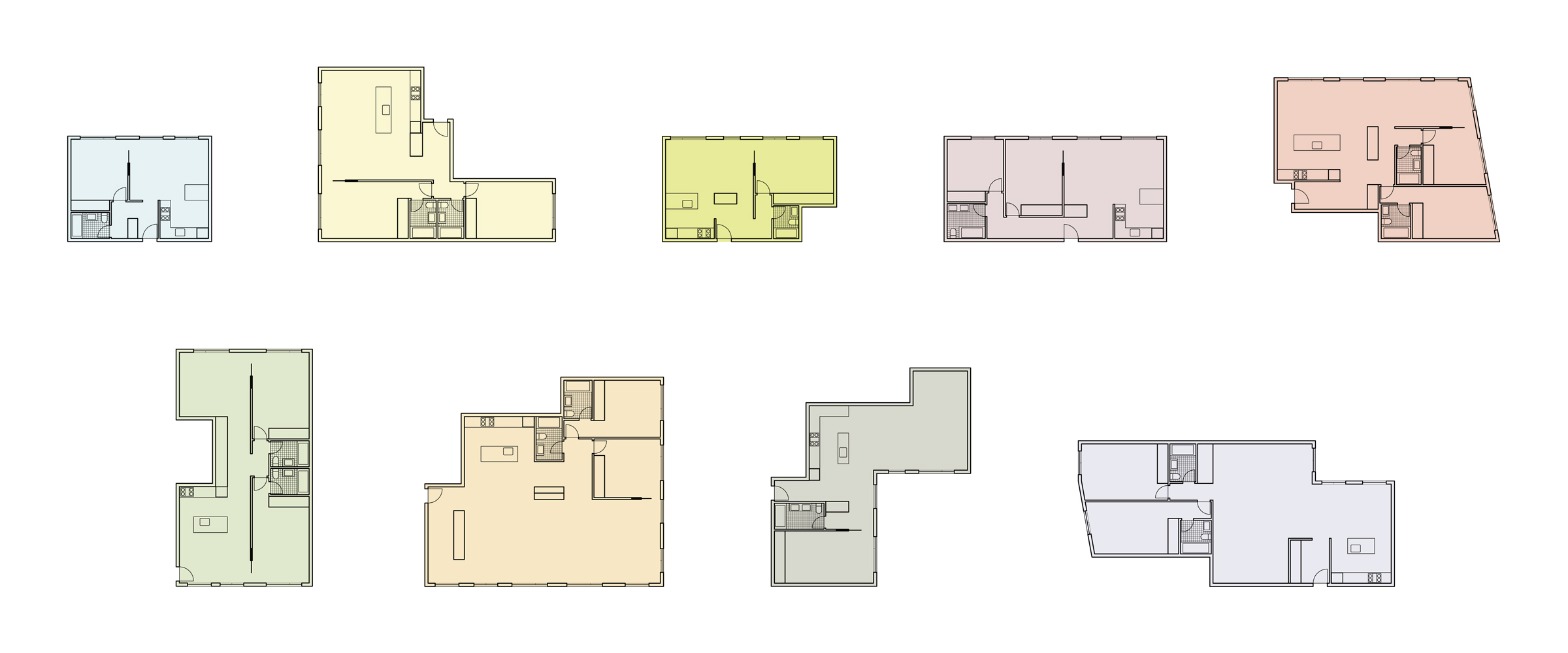Housing Block. Enlarged floor plans of the units